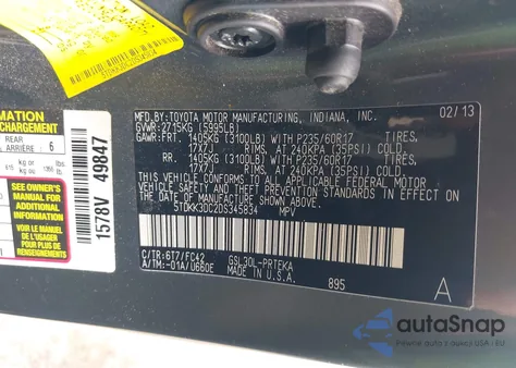 2013 Toyota Sienna Le V6 8 Passenger from USA, damaged, VIN 5TDKK3DC2DS345834
